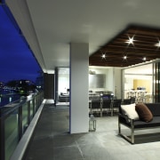 View of the outdoor living space - View apartment, architecture, ceiling, house, interior design, real estate, gray, black