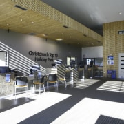 View of the Christchurch Top Ten Holiday Park architecture, ceiling, daylighting, interior design, leisure centre, lobby, structure, gray