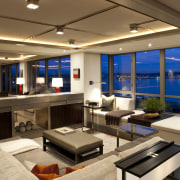 View of living space featuring rosewood flooring, customized interior design, living room, yacht, brown