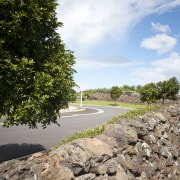 View of Mt Wellington stone walls. - View cloud, field, grass, landscape, plant, road, rural area, sky, tree, vegetation, brown