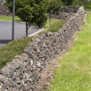 View of Mt Wellington stone walls. - View grass, landscape, path, plant, road, road surface, soil, stone wall, tree, walkway, wall