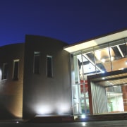 View of the new performing arts facility designed architecture, building, facade, home, house, night, real estate, blue, black