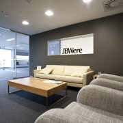 View of the Club Tower offices in Christchurch, architecture, ceiling, home, interior design, living room, real estate, room, black, gray