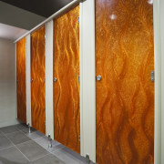 View of the new Les Mills gym. - door, floor, flooring, glass, interior design, modern art, orange, wall, wood, wood stain, brown, gray