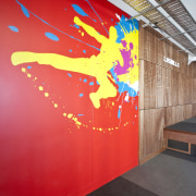 View of the new Les Wills gym in architecture, art, design, red, wall, red