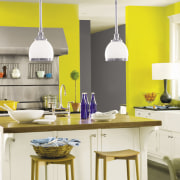 View of Benjamin Moore Paints. - View of countertop, cuisine classique, dining room, furniture, home, interior design, kitchen, room, table, yellow, white