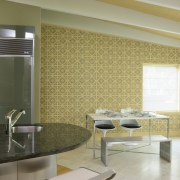 View of Benjamin Moore Paints. - View of architecture, ceiling, floor, flooring, interior design, room, tile, wall, window, window covering, brown