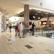 A + H Tiling supplied and installed the floor, flooring, lobby, shopping mall, orange, gray