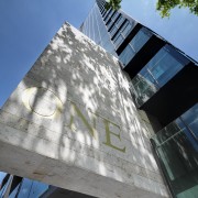 Exterior view of One East Melbourne developed by architecture, building, condominium, daylighting, daytime, facade, house, landmark, reflection, roof, sky, skyscraper, structure, gray, teal