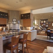 Contemporary kitchen features pivoting benchtop, bright pantry &amp; countertop, cuisine classique, interior design, kitchen, real estate, brown