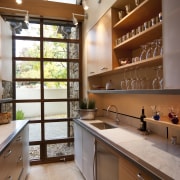 Contemporary kitchen features pivoting benchtop, bright pantry &amp; cabinetry, countertop, interior design, kitchen, brown