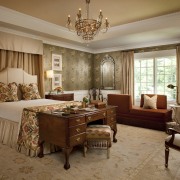 View of the master bedroom featuring bed with ceiling, dining room, estate, home, interior design, living room, real estate, room, suite, window, brown