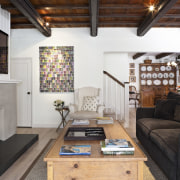 Interior view of this traditional living area - interior design, living room, loft, real estate, room, black, white