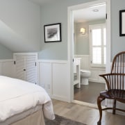 Ensuite entrance way within this traditional bedroom bed frame, bedroom, ceiling, floor, furniture, home, interior design, property, real estate, room, wall, window, wood, gray, white