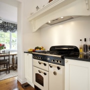 View of Falcon oven and cooktop and lacquered cabinetry, countertop, cuisine classique, floor, flooring, home, home appliance, interior design, kitchen, kitchen appliance, kitchen stove, property, real estate, room, wood flooring, gray