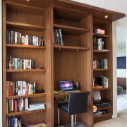 View of home refurbished by interior designer Suzanne bookcase, cabinetry, furniture, interior design, library, shelf, shelving, brown, white