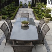 View of formal garden designed by Michael Mansvelt backyard, chair, furniture, outdoor furniture, outdoor structure, patio, sunlounger, table, gray, black