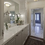 View of traditional-styled bathroom which features a custom bathroom, cabinetry, ceiling, countertop, estate, floor, flooring, home, interior design, property, real estate, room, wall, window, gray