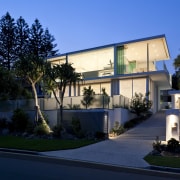 View of Home in Noosa by architects Resitsma architecture, building, estate, facade, home, house, neighbourhood, property, real estate, residential area, sky, villa, blue