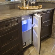 View of Wolf and Sub zero appliances - cabinetry, chest of drawers, countertop, cuisine classique, drawer, floor, flooring, furniture, hardwood, home appliance, kitchen, kitchen appliance, kitchen stove, major appliance, room, sink, tile, wood stain, brown
