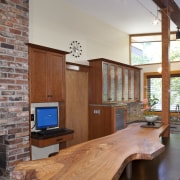 View of this contemporary kitchen with many accessories cabinetry, ceiling, countertop, floor, flooring, furniture, hardwood, interior design, kitchen, living room, real estate, table, wall, wood, wood flooring, wood stain, gray