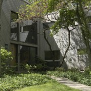 Entrance to the contemporary home - Entrance to architecture, cottage, grass, home, house, plant, property, real estate, tree, brown