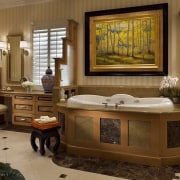 Large bathroom with bathtub &amp; vanity cabinet - bathroom, interior design, room, brown