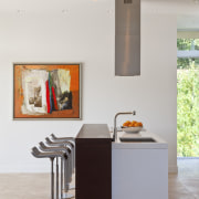 View of this contemporary kitchen island - View floor, furniture, interior design, product design, table, gray