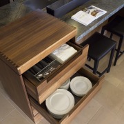 Ranch-style kitchen by Applegate Tran Interiors - Ranch-style countertop, drawer, floor, flooring, furniture, hardwood, plumbing fixture, product design, sink, table, wood, wood stain, black, brown