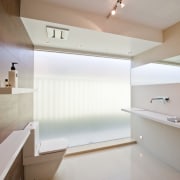 View of home theater powder room designed by architecture, bathroom, ceiling, daylighting, floor, home, house, interior design, property, real estate, room, sink, gray
