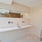 View of home theater powder room designed by architecture, bathroom, floor, home, house, interior design, property, real estate, room, sink, gray