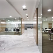 White marble was introduced for the flooring to ceiling, floor, flooring, interior design, lobby, real estate, gray