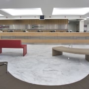 White marble was introduced for the flooring to floor, flooring, furniture, product design, table, wood, gray