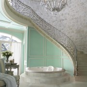 View of a bathroom which features a high-end architecture, ceiling, daylighting, estate, floor, home, interior design, wall, gray