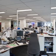 View of office workstations featuring office furnishings, carpet institution, office, technology, gray