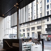 Interior view of the Deloitte Centre offices which architecture, interior design, black, white