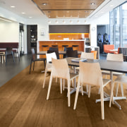 View of the staff room of the BNZ chair, floor, flooring, furniture, hardwood, interior design, office, table, wood flooring, white, brown