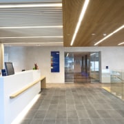 View of the reception area at the BNZ ceiling, daylighting, floor, flooring, interior design, lobby, real estate, gray