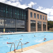 Exterior view of the new technology block and leisure, leisure centre, real estate, recreation, resort, swimming pool, water, white, teal