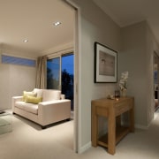 view of a lounge in this Jalcon Homes ceiling, home, interior design, living room, real estate, room, brown