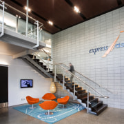 Interior view of the Express Data offices which architecture, ceiling, interior design, lobby, gray