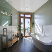 View of guest bathroom designed by Blue Print architecture, bathroom, ceiling, daylighting, floor, home, interior design, real estate, room, window, gray