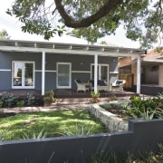 Exterior view of this entrance way - Exterior backyard, cottage, estate, facade, home, house, property, real estate, residential area, window, yard, black