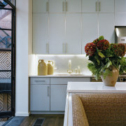 View of contemporary kitchen - View of contemporary architecture, home, house, interior design, kitchen, room, wall, window, gray