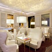 view of this lounge area - view of ceiling, chair, furniture, home, interior design, living room, room, suite, wall, orange