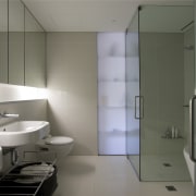 The bathroom which has a contemporary design standard architecture, bathroom, bidet, floor, interior design, plumbing fixture, product design, room, sink, tap, toilet, toilet seat, gray