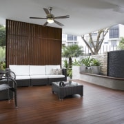 View of the varandah - View of the architecture, balcony, daylighting, floor, flooring, hardwood, home, house, interior design, laminate flooring, living room, property, real estate, roof, window, wood, wood flooring, gray