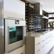 Close-up view of the oven &amp; cellar - countertop, home appliance, interior design, kitchen, major appliance, gray