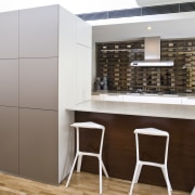 Modern furniture featured in this contemporary kitchen cabinetry, countertop, furniture, interior design, kitchen, brown, gray