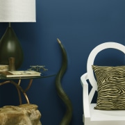 View of a paint option from Resene - blue, chair, furniture, interior design, lighting accessory, product design, still life photography, wall, blue
